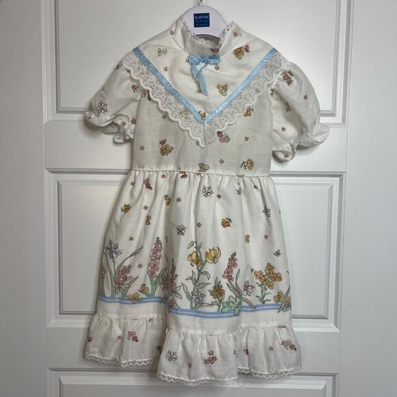 Vintage Wildflower Collection Floral Dress Girls‎ Size 5 High Neck Lace Cottage - Picture 2 of 13